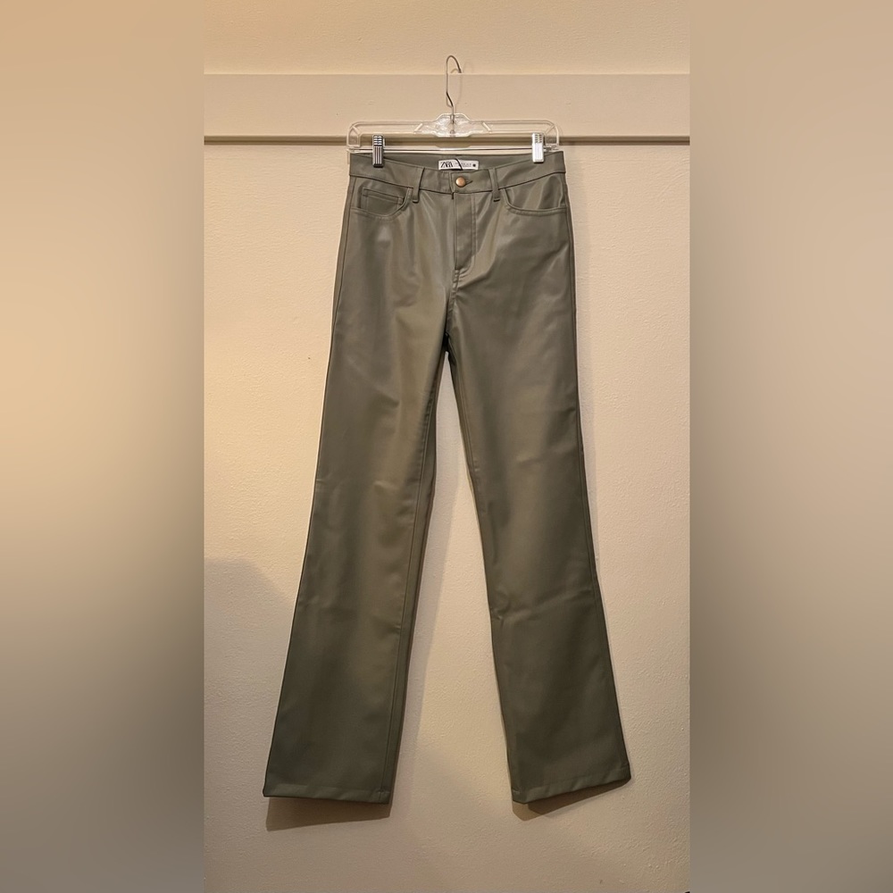 Zara leather pants. Very cool sage green color. Size 36 (USA 4).